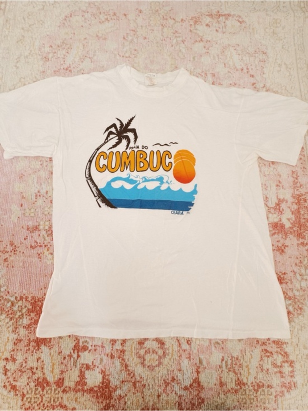 Cumbuc Graphic Tee - White with Orange & Blue Beach Print